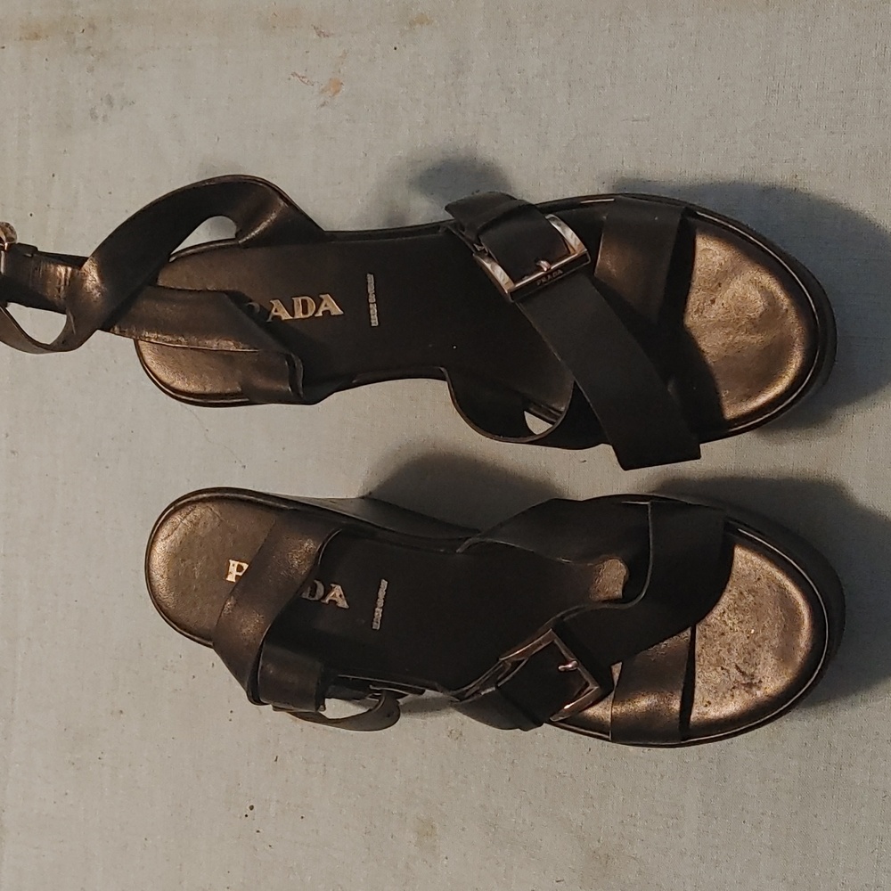 Prada black leather sandals